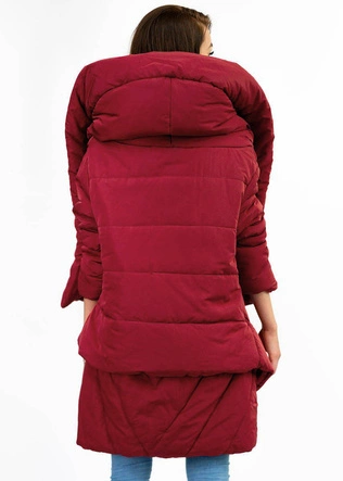 ASYMETRYCZNA DAMSKA KURTKA ZIMOWA CZERWONA (X700XART)
