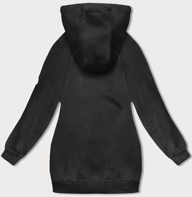 Luźna długa bluza damska ze ściągaczami czarna (AMG-332A)