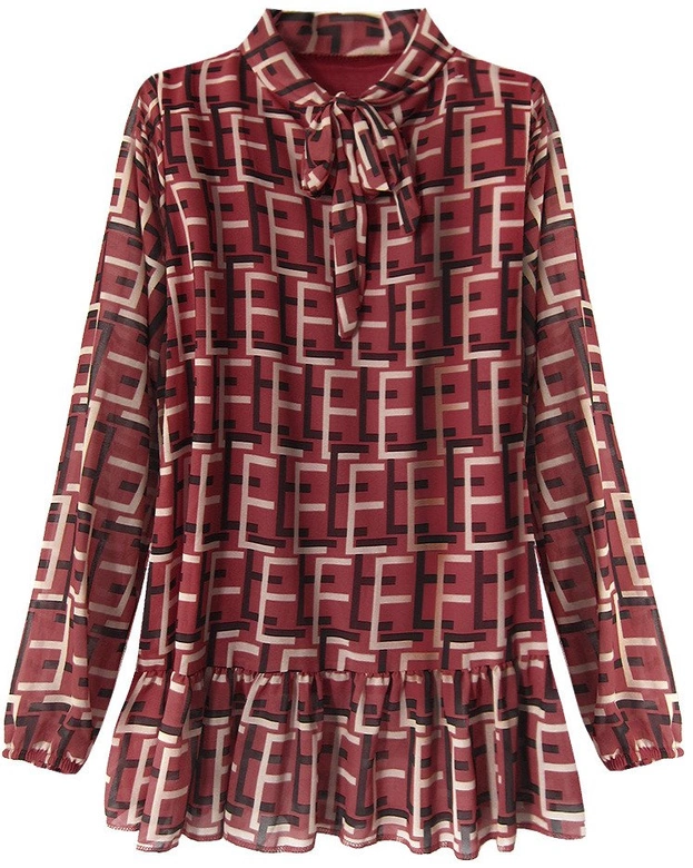 SZYFONOWA BLUZKA Z WIĄZANĄ STÓJKĄ BORDOWA (236ART)