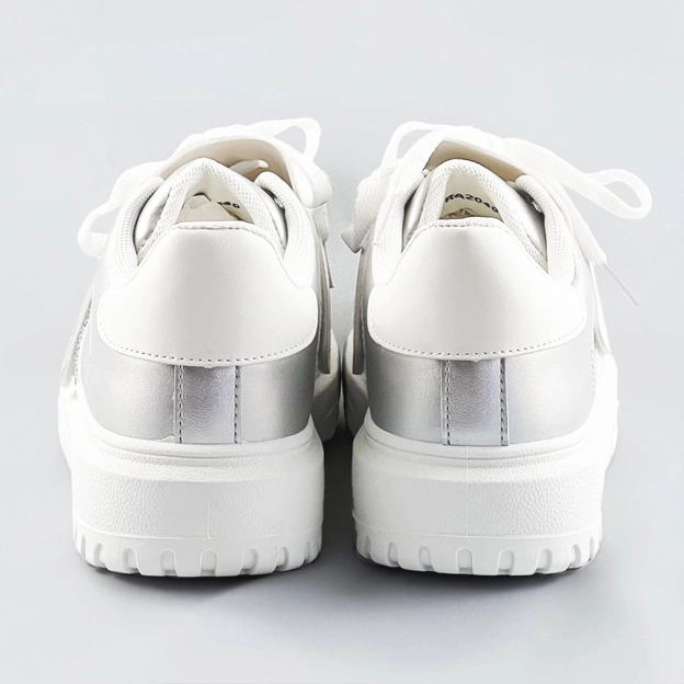 Damskie buty sportowe z nakładką na sznurowadła srebrno-białe (ra2049)