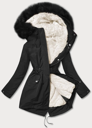 CIEPŁA KURTKA ZIMOWA DAMSKA CZARNA/ECRU/CZARNA (W629BIG)