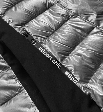 Zimowa kurtka damska z łączonych materiałów szara (dk067-45)