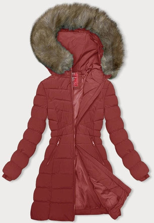 Puchowa zimowa kurtka damska ciemnoczerwona (LHD-23032)