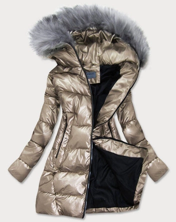 TRAPEZOWA ZIMOWA KURTKA DAMSKA ZŁOTA (B9559-101)