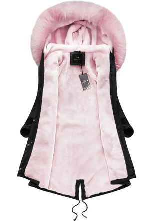 BAWEŁNIANA DŁUGA PARKA CZARNO-RÓŻOWA (7610)