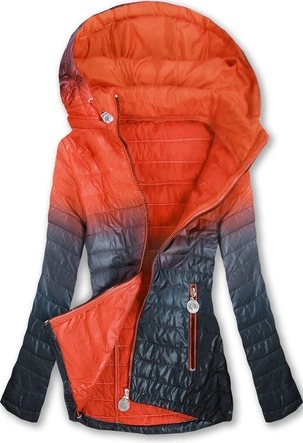 KURTKA OMBRE Z KAPTUREM POMARAŃCZOWO-CZARNA (W616BIG)