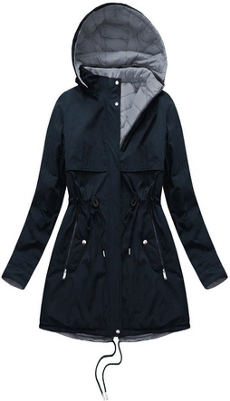 Dwustronna damska kurtka zimowa z kapturem granatowo-szara (w214big)