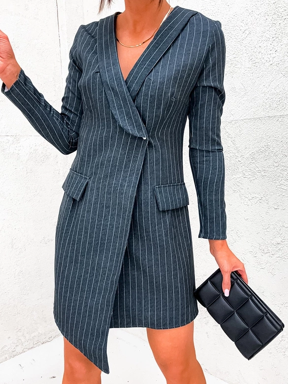 Sukienka w prążki typu marynarka szara (8240)