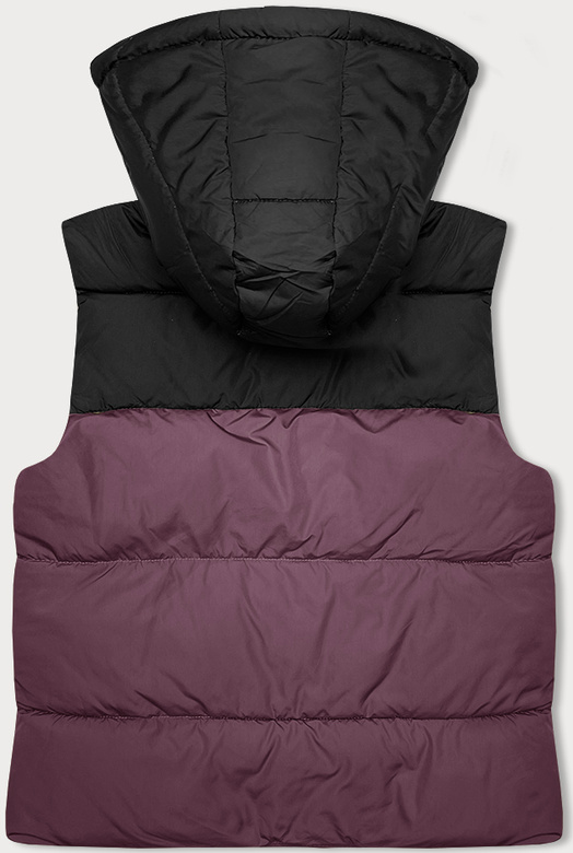 Krótka kamizelka damska z kapturem j.style fiolet-czarny (16M9112-53)