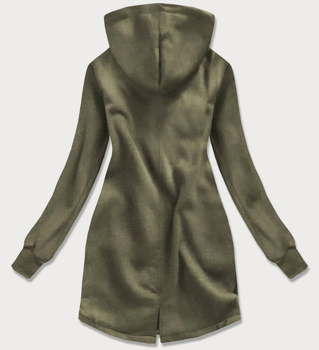 Długa bluza damska z kapturem khaki-czarna (532)
