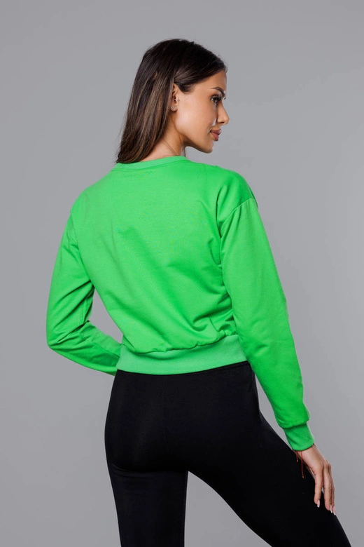 Cienka krótka bluza dresowa damska zielona (8B938-27)