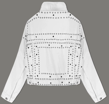 Damska kurtka jeansowa z dżetami biała (M7010)