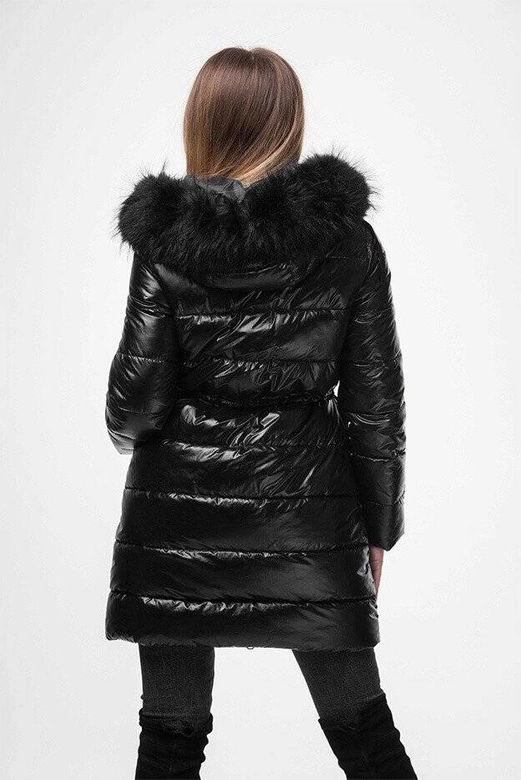 Ortalionowa dłuższa zimowa kurtka damska czarna (j9-005)