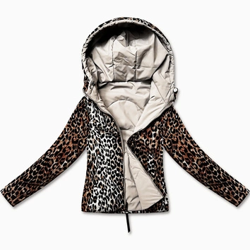 Krótka luźna kurtka z motywem panterki Miss TiTi jasny beż (25898)