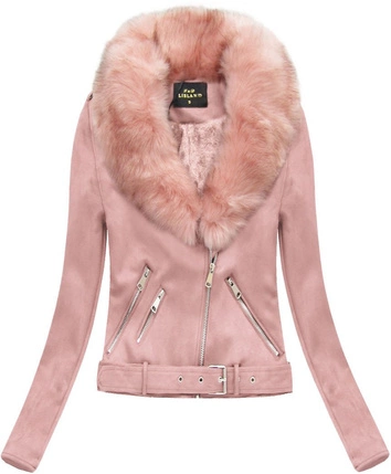 ZAMSZOWA DAMSKA RAMONESKA Z FUTERKIEM PUDROWY RÓŻ (6500)