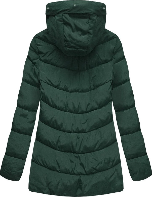 ZIMOWA PIKOWANA KURTKA DAMSKA Z KAPTUREM CIEMNOZIELONA (B2633)