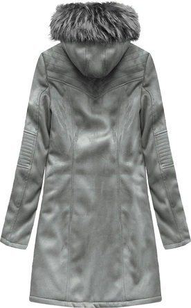 ZAMSZOWA DAMSKA KURTKA ZIMOWA Z KAPTUREM SZARA (6516BIG)