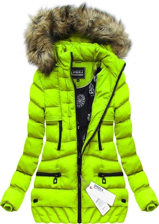 PIKOWANA KURTKA Z KAPTUREM LIMONKOWA (W819BIG)