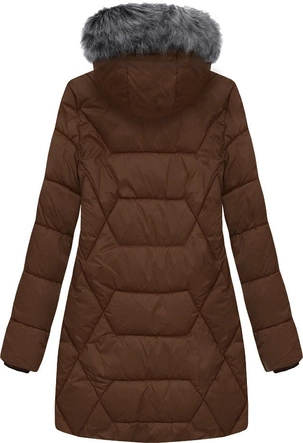PIKOWANA DAMSKA KURTKA ZIMOWA Z KAPTUREM BRĄZOWA (B2644)