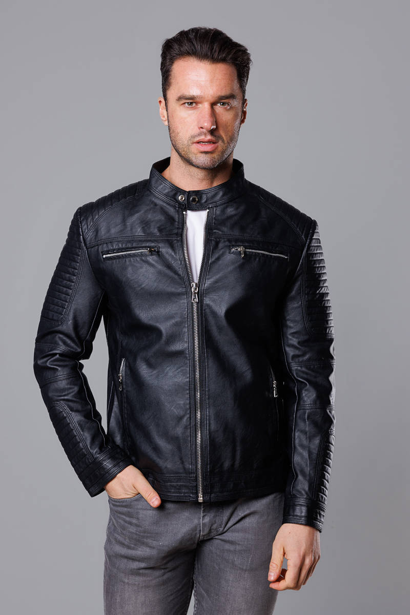 Kurtka męska typu biker czarna (11Z8053)