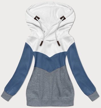 Trójkolorowa gruba bluza damska biały-niebieski-szary (2303)