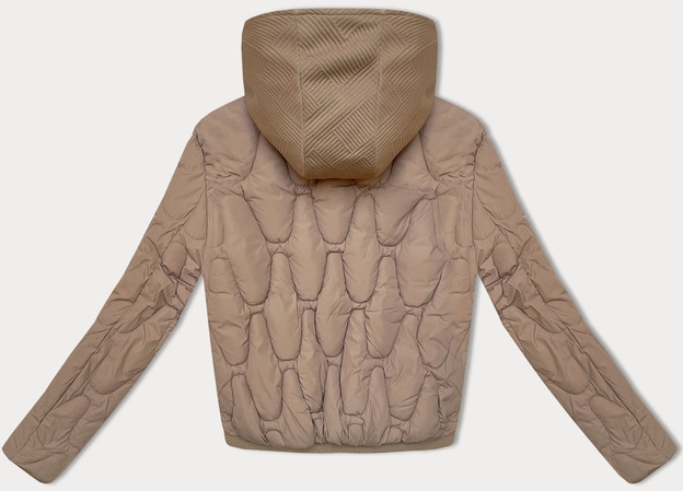 Krótka kurtka zimowa z ozdobnym kapturem S'west beżowy (B8261-12)