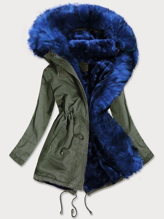 ZIMOWA PARKA DAMSKA Z KOLOROWYM FUTREM KHAKI-CHABROWA (D-216#)