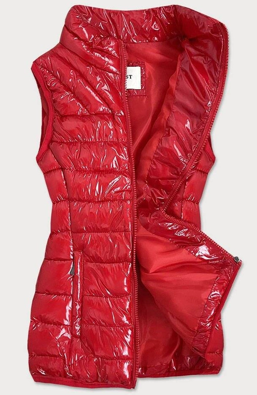 Błyszczący bezrękawnik ze stójką damski czerwony (b0108)