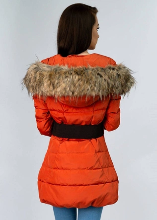 ZIMOWA KURTKA DAMSKA Z KAPTUREM PASKIEM CEGLANA (1976)