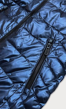 Metaliczna kurtka damska z kapturem niebieska (w717)