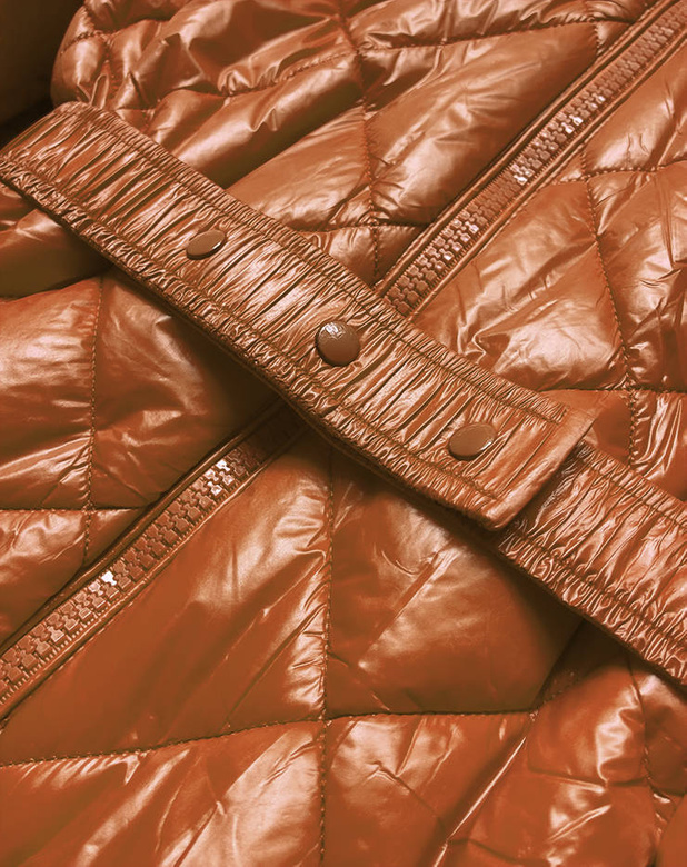 Błyszcząca kurtka zimowa na misiu karmel (w756)