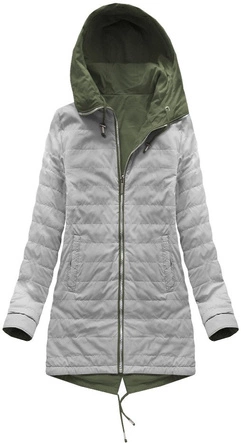 DWUSTRONNA PARKA Z KAPTUREM KHAKI-SZARA (W0236)