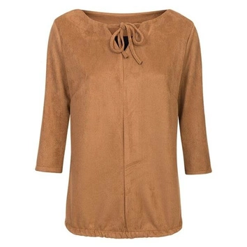 BLUZKA Z ŁEZKĄ I TROKAMI CAMEL CIEMNY (BL152)