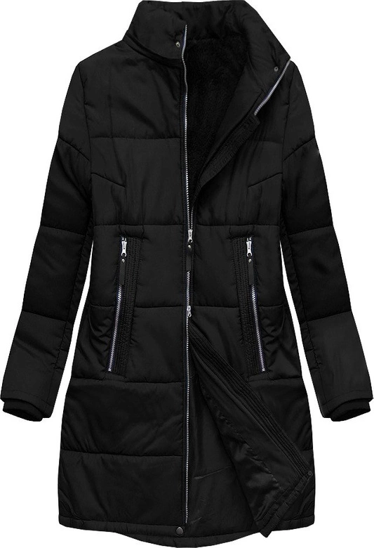 PIKOWANA DAMSKA KURTKA ZIMOWA Z KAPTUREM CZARNA (B2627)