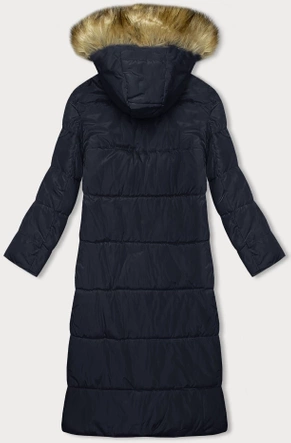 Długa kurtka zimowa z kapturem granatowa (V726)