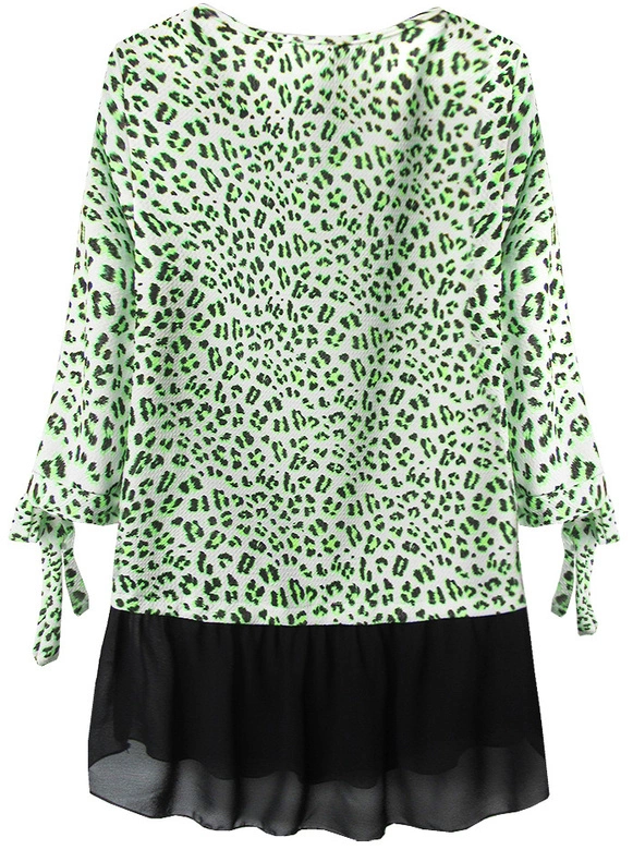 BLUZKA W PANTERKĘ Z FALBANĄ LIMONKOWA (244ART)