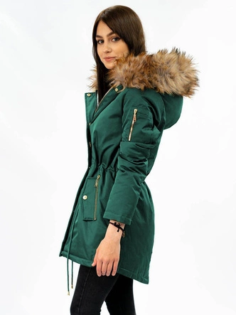 DWUSTRONNA ZIMOWA PARKA DAMSKA Z KAPTUREM ZIELONA-ECRU (B2636)