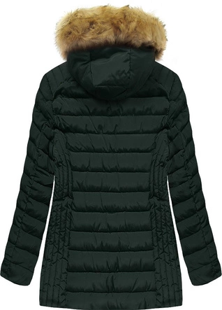 PIKOWANA DAMSKA KURTKA ZIMOWA Z KAPTUREM CIEMNOZIELONA (B2630-30)