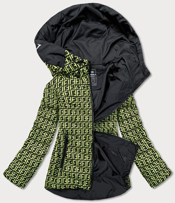 Kurtka damska we wzorki czarno-zielona (w711)