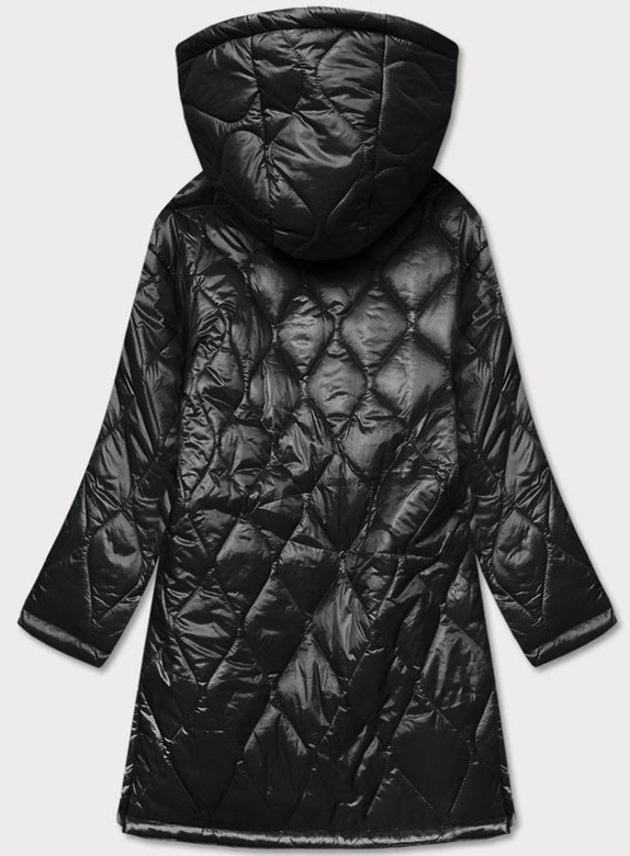 Oversizowa pikowana kurtka damska z kapturem czarna (ag5-010)