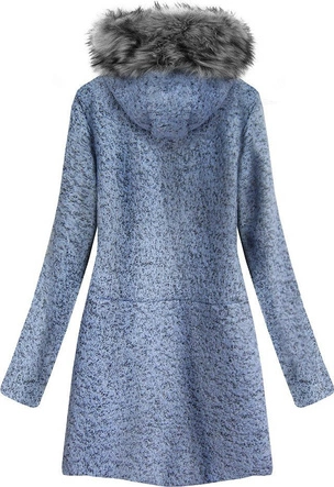 KRÓTKI DAMSKI PŁASZCZ  Z KAPTUREM BŁĘKITNY (516ART)