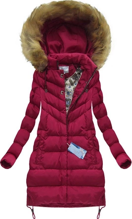 PIKOWANA KURTKA Z KAPTUREM BORDOWA (W580BIG)