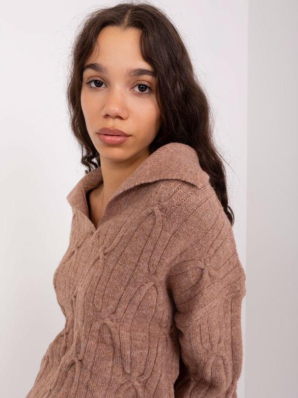 Sweter damski z kołnierzykiem brązowy (2349)