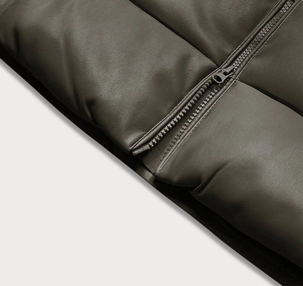 Ciepła kamizelka damska z ekoskóry army (d-3231-22)