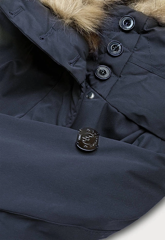 Pikowana zimowa kurtka damska z futerkiem granatowa (m-137)