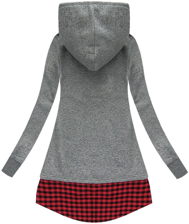 DŁUGA BLUZA Z ŁĄCZONYCH MATERIAŁÓW CIEMNOSZARA (X1722X)