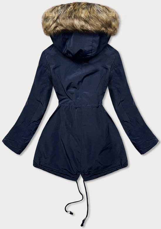 Parka damska z futrzaną podszewką granatowa (m-21207)