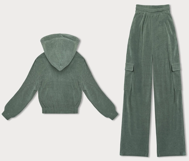 Komplet damski bluza + spodnie typu cargo oliwkowy (AMG-322A)