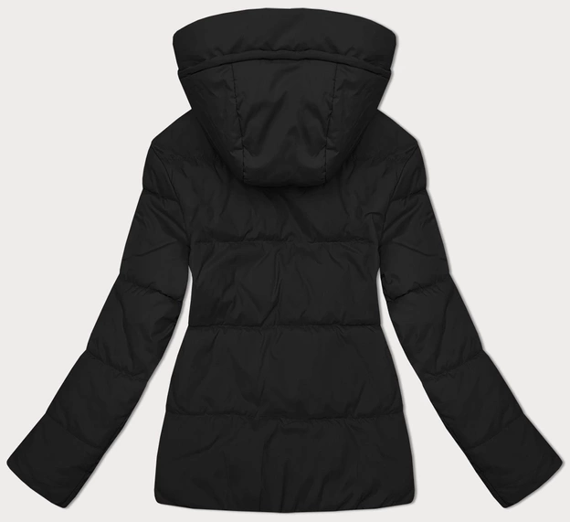 Dwustronna krótka kurtka damska z kapturem czarny-ciemny beżowy (16M2155-84)