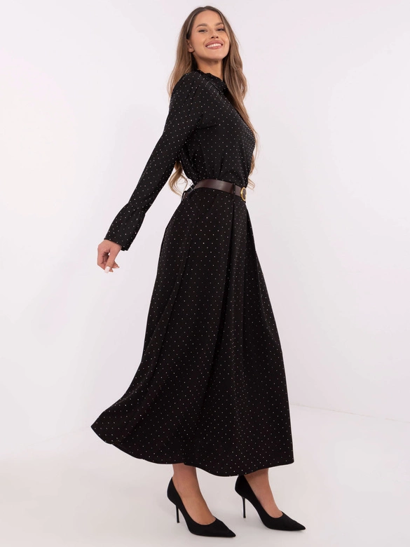 Elegancka spódnica maxi z ozdobnym wykończeniem czarna (19720)
